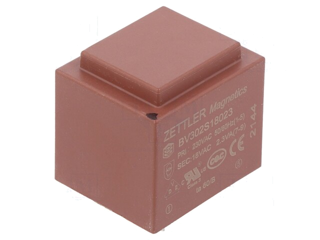 Transformator: ingegoten; 2,3VA; 230VAC; 18V; 128mA; PCB Transformator: ingegoten; 2,3VA; 230VAC; 18V; 128mA; PCB